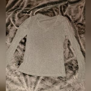 Gray Long Sleeve Women's V Neck